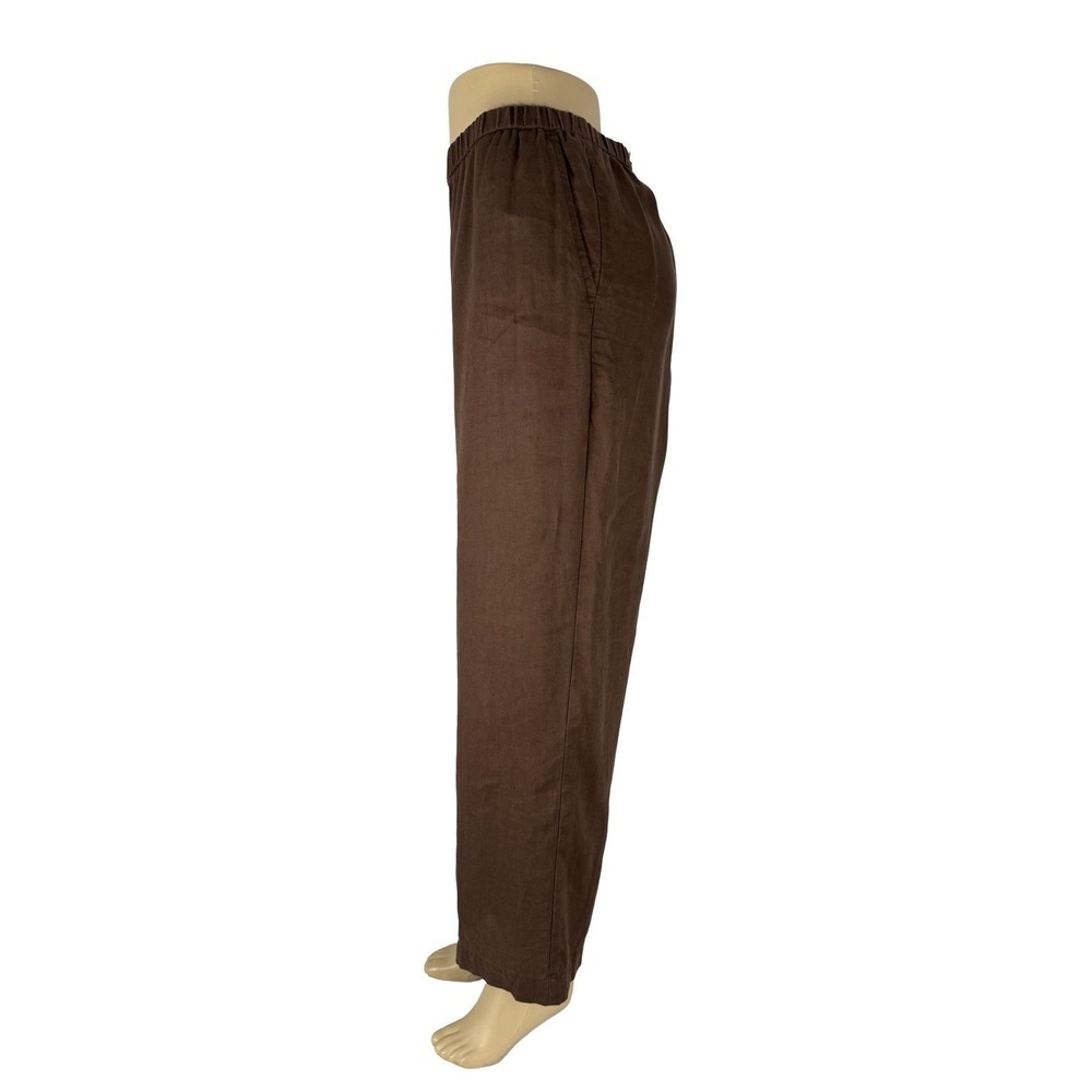 Eileen Fisher Womens Large Pants Organic Linen Wide Leg High Waist Brown Pockets - Picture 3 of 9